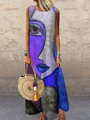Modern Regular Fit Colour Block Crew Neck Sleeveless Maxi Dress - Image 5