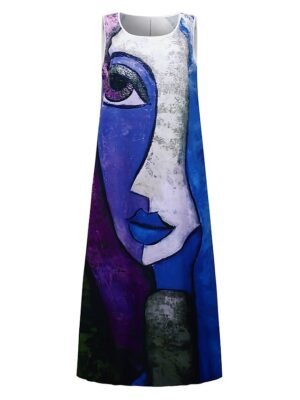 Modern Regular Fit Colour Block Crew Neck Sleeveless Maxi Dress - Image 7