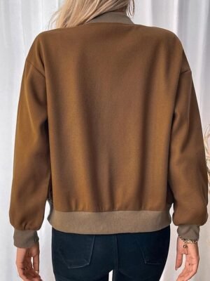 Modern Regular Fit Colour Block Stand Collar Long Sleeve Jacket - Image 3