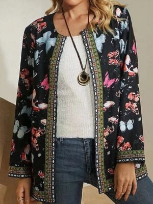 Modern Regular Fit Floral Long Sleeve Coat - Image 1
