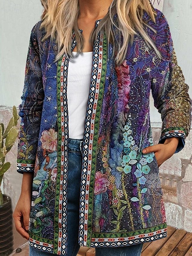 Modern Regular Fit Floral Long Sleeve Coat - Image 2