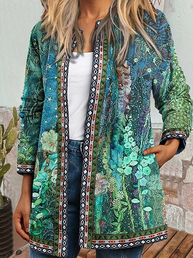Modern Regular Fit Floral Long Sleeve Light Green Jacket - Image 1