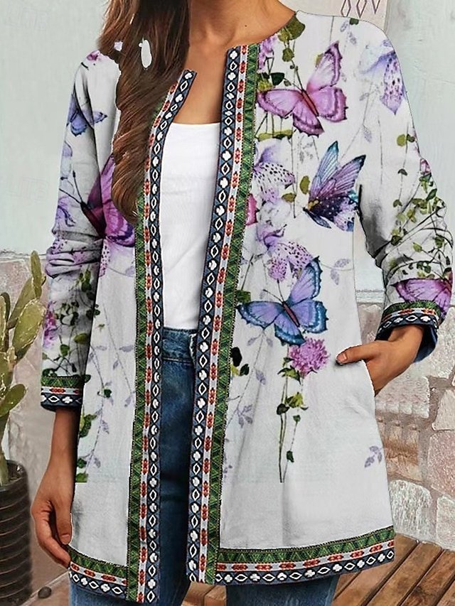 Modern Regular Fit Floral Long Sleeve Pocket Jacket - Image 1