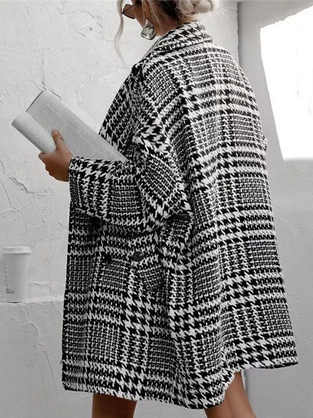 Modern Regular Fit Houndstooth Turndown Long Sleeve Long Coat - Image 2