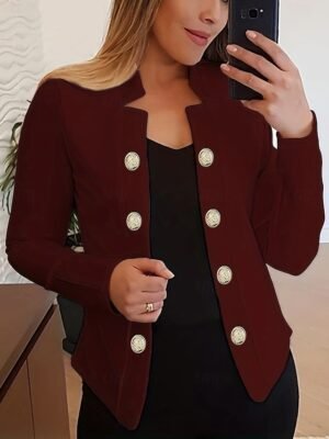 Modern Regular Fit Plain Stand Collar Long Sleeve Blazer - Image 1