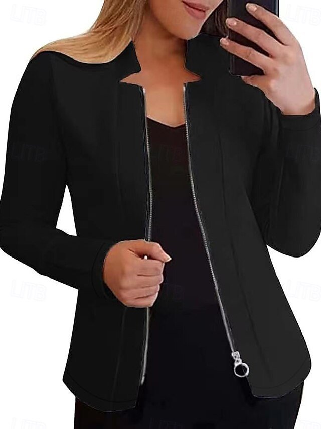 Modern Regular Fit Plain Stand Collar Long Sleeve Zipper Coat - Image 1