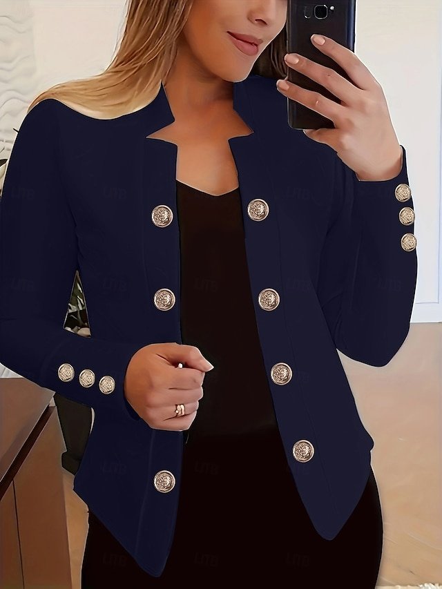 Modern Regular Fit Plain Stand Collar Long Sleeve Blazer - Image 1