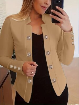 Modern Regular Fit Plain Stand Collar Long Sleeve Blazer - Image 10