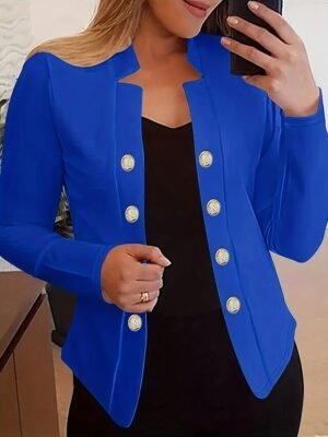Modern Regular Fit Plain Stand Collar Long Sleeve Blazer - Image 12