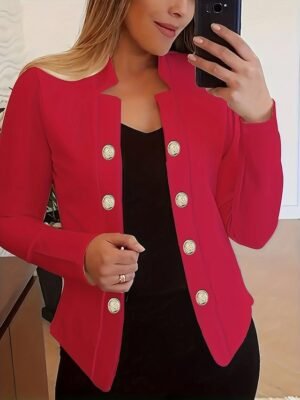 Modern Regular Fit Plain Stand Collar Long Sleeve Blazer - Image 13
