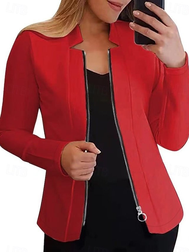 Modern Regular Fit Plain Stand Collar Long Sleeve Zipper Coat - Image 2