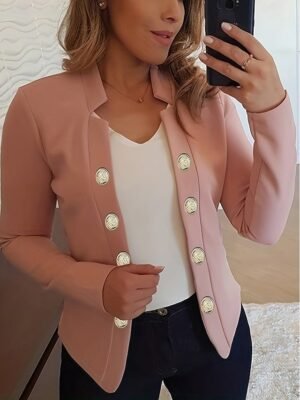Modern Regular Fit Plain Stand Collar Long Sleeve Blazer - Image 3