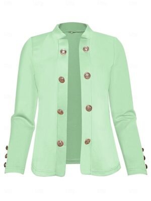 Modern Regular Fit Plain Stand Collar Long Sleeve Blazer - Image 38