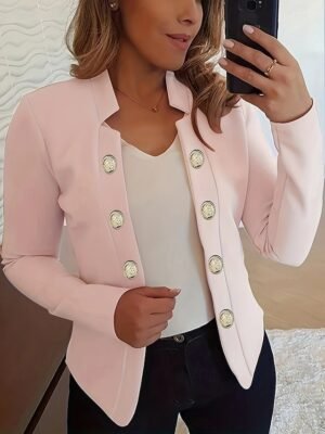 Modern Regular Fit Plain Stand Collar Long Sleeve Blazer - Image 4