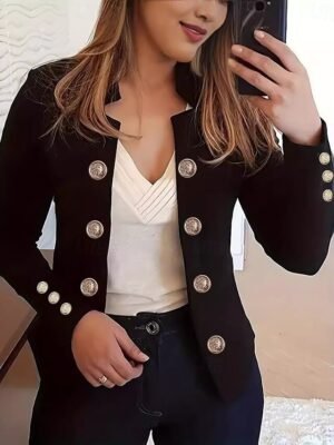 Modern Regular Fit Plain Stand Collar Long Sleeve Blazer - Image 5