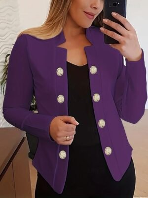 Modern Regular Fit Plain Stand Collar Long Sleeve Blazer - Image 5