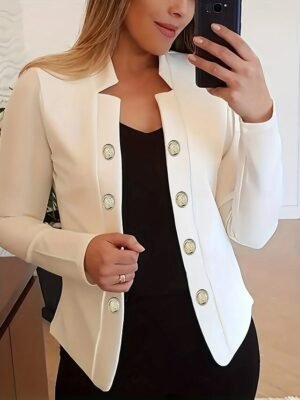 Modern Regular Fit Plain Stand Collar Long Sleeve Blazer - Image 6