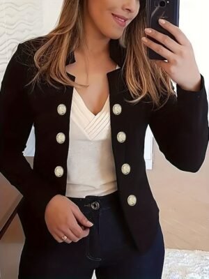 Modern Regular Fit Plain Stand Collar Long Sleeve Blazer - Image 7
