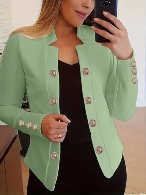 Modern Regular Fit Plain Stand Collar Long Sleeve Blazer - Image 9