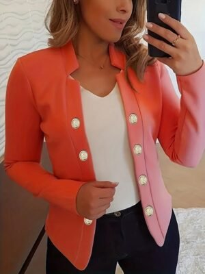 Modern Regular Fit Plain Stand Collar Long Sleeve Blazer - Image 9