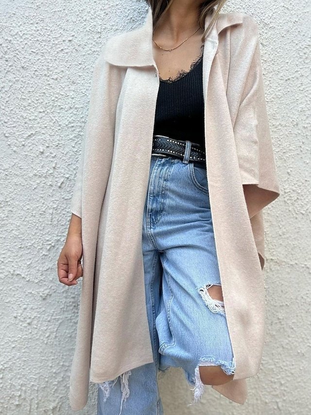 Modern Regular Fit Plain Turndown Long Sleeve Long Trench Coat - Image 1