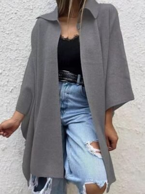 Modern Regular Fit Plain Turndown Long Sleeve Long Trench Coat - Image 3