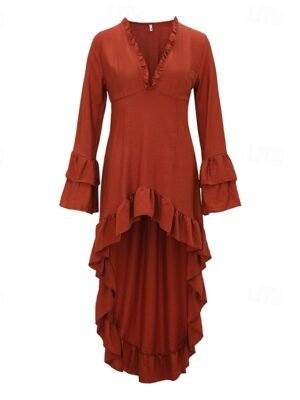 Modern Regular Fit Plain V Neck Long Sleeve Midi Dress - Image 5