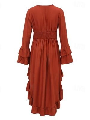 Modern Regular Fit Plain V Neck Long Sleeve Midi Dress - Image 6
