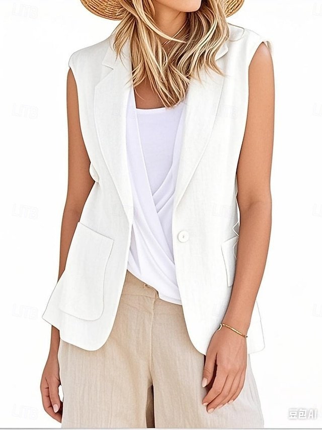 Modern Regular Fit Plain V Neck Sleeveless Vest Blazer - Image 2