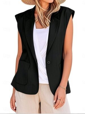 Modern Regular Fit Plain V Neck Sleeveless Vest Blazer - Image 3
