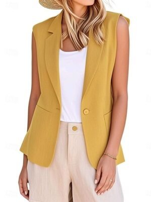 Modern Regular Fit Plain V Neck Sleeveless Vest Blazer - Image 4
