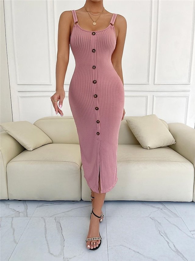 Modern Regular Fit Sleeveless Strap Split Midi Sweater Dress - Image 2