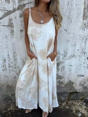 Modern Regular Fit Tie Dye Spaghetti Strap Sleeveless Maxi Slip Dress - Image 1