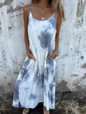 Modern Regular Fit Tie Dye Spaghetti Strap Sleeveless Maxi Slip Dress - Image 11