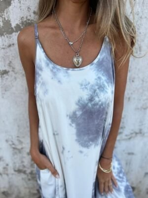 Modern Regular Fit Tie Dye Spaghetti Strap Sleeveless Maxi Slip Dress - Image 13