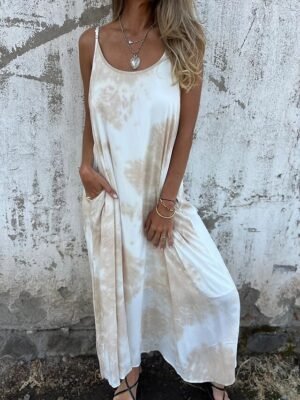 Modern Regular Fit Tie Dye Spaghetti Strap Sleeveless Maxi Slip Dress - Image 3