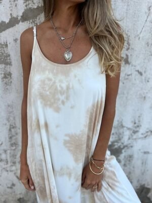 Modern Regular Fit Tie Dye Spaghetti Strap Sleeveless Maxi Slip Dress - Image 4