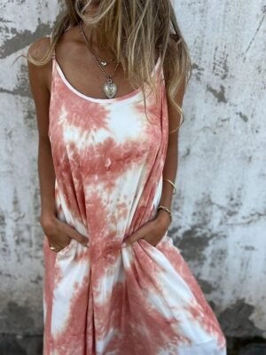Modern Regular Fit Tie Dye Spaghetti Strap Sleeveless Maxi Slip Dress - Image 6