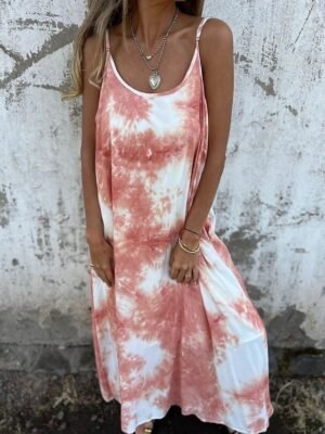 Modern Regular Fit Tie Dye Spaghetti Strap Sleeveless Maxi Slip Dress - Image 7