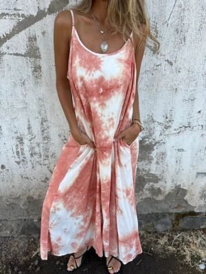 Modern Regular Fit Tie Dye Spaghetti Strap Sleeveless Maxi Slip Dress - Image 8