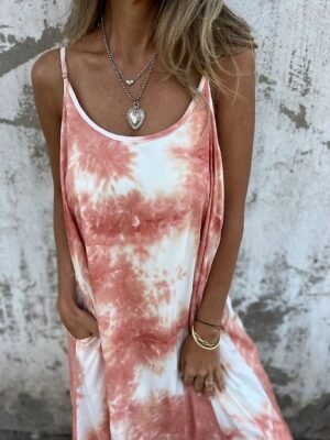 Modern Regular Fit Tie Dye Spaghetti Strap Sleeveless Maxi Slip Dress - Image 9