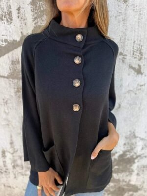 Modern Regular Plain Stand Collar Long Sleeve Casual Jacket - Image 1