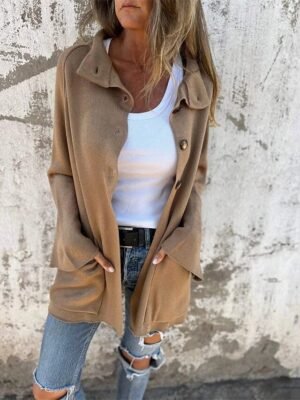 Modern Regular Plain Stand Collar Long Sleeve Casual Jacket - Image 3