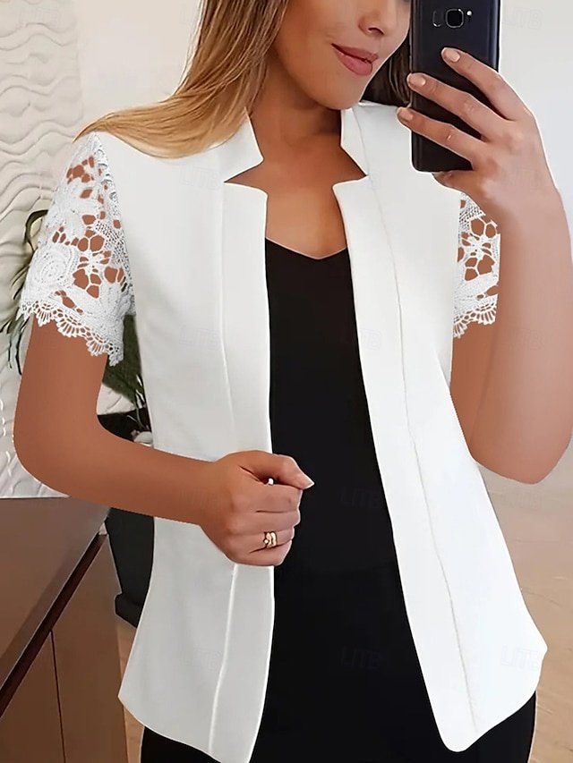 Modern Regular Plain Stand Collar Short Sleeve Blazer - Image 1