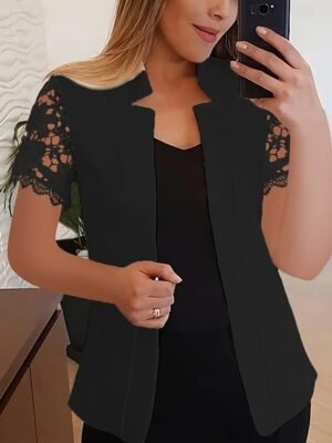Modern Regular Plain Stand Collar Short Sleeve Blazer - Image 2
