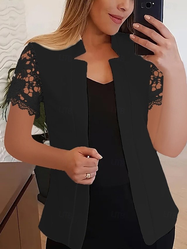Modern Regular Plain Stand Collar Short Sleeve Blazer - Image 2