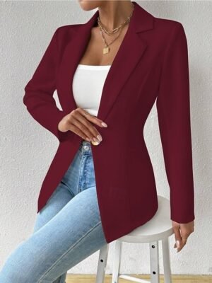 Modern Regular Plain Turndown Long Sleeve Blazer - Image 11