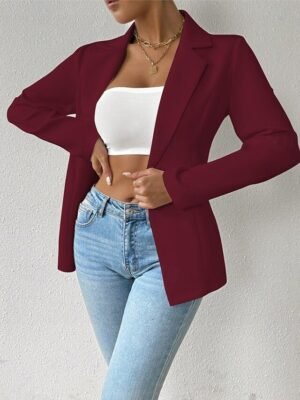 Modern Regular Plain Turndown Long Sleeve Blazer - Image 12