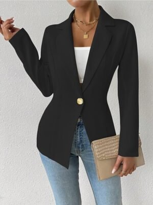 Modern Regular Plain Turndown Long Sleeve Blazer - Image 13