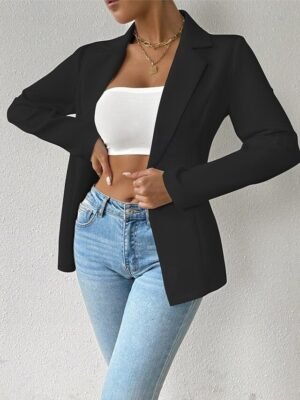 Modern Regular Plain Turndown Long Sleeve Blazer - Image 14